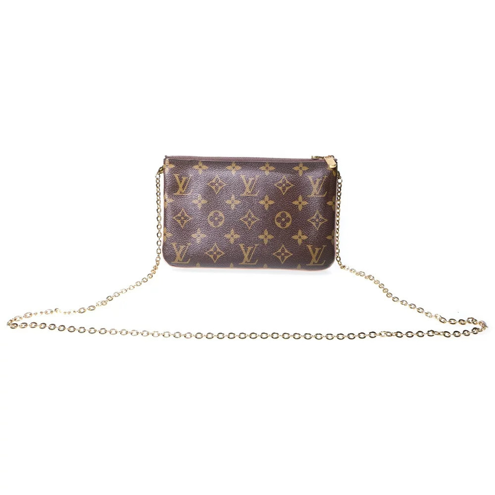 Louis Vuitton deux Bag Pochette Brown Zip Vivienne Shoulder Leather - Picture 1 of 6